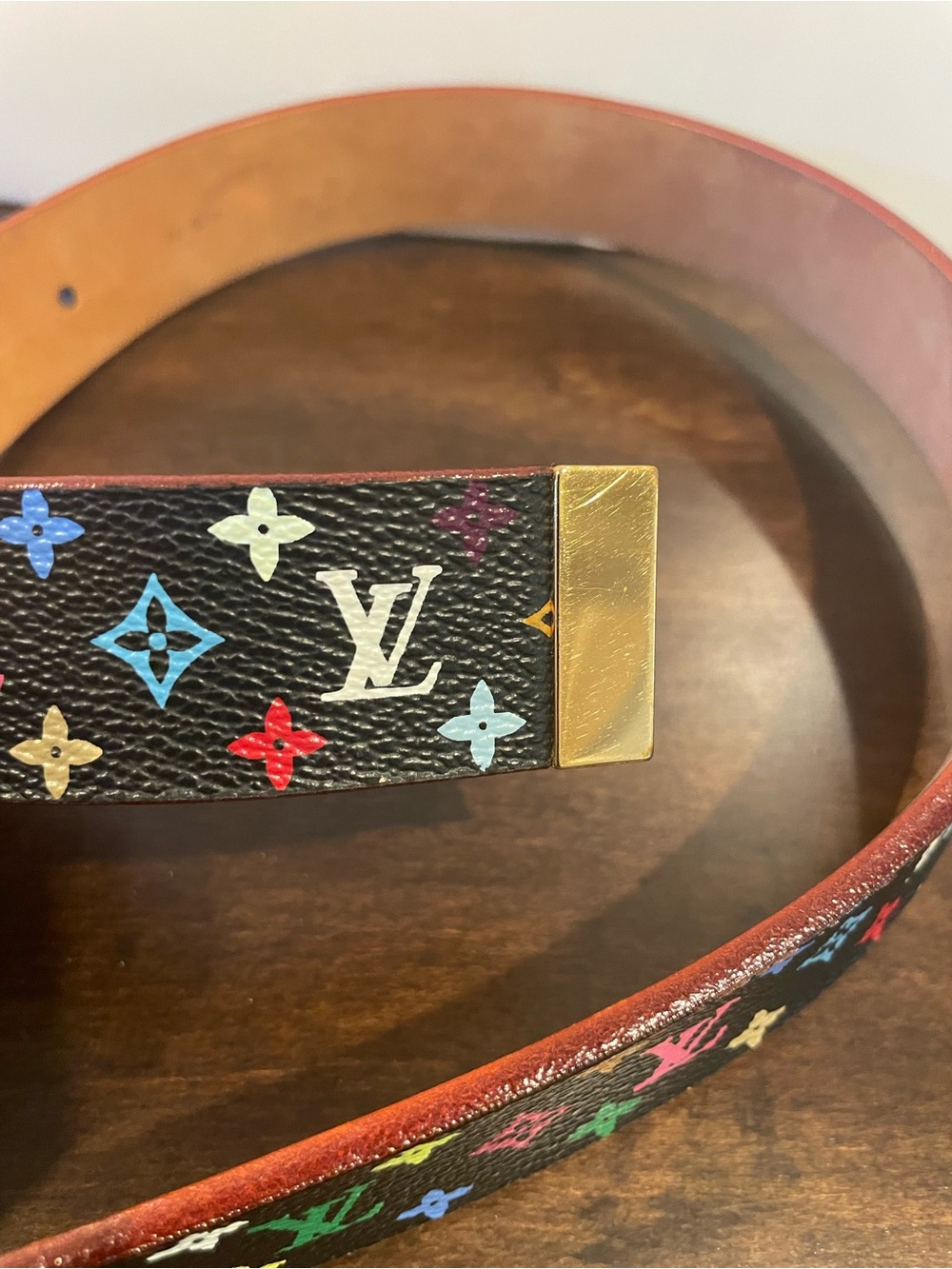 Louis Vuitton Multicolor Monogram Black Canvas Belt with Gold Buckle. Size 90/36 - Picture 4 of 10